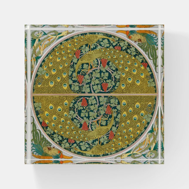 Peacock Art Nouveau Style round intricate design Paperweight (Front)