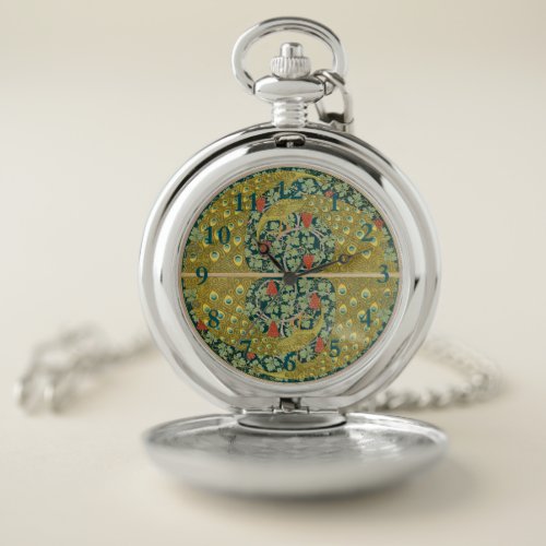 Peacock Art Nouveau Style round intricate design Pocket Watch