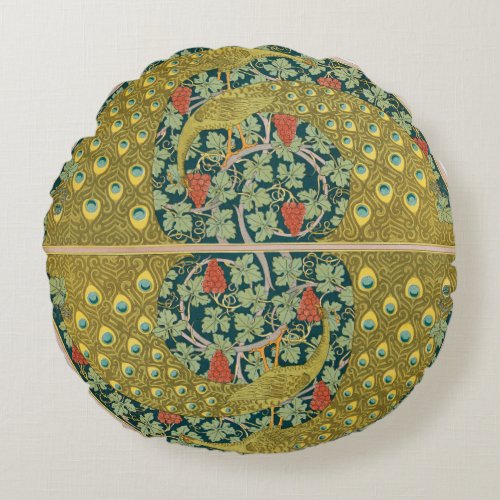 Peacock Art Nouveau Style round intricate design Round Pillow