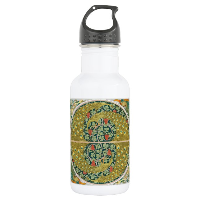 Peacock Art Nouveau Style round intricate design Stainless Steel Water Bottle (Front)