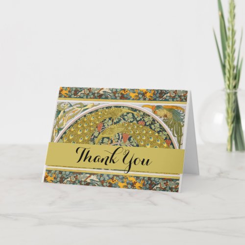 Peacock Art Nouveau Style round intricate design Thank You Card