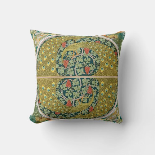 Peacock Art Nouveau Style round intricate design Throw Pillow