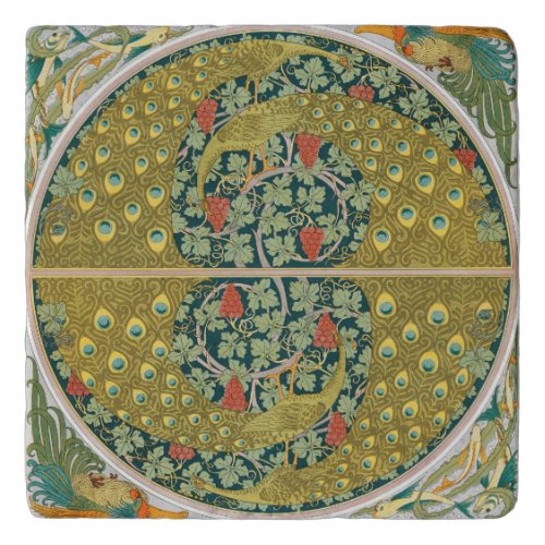 Peacock Art Nouveau Style round intricate design Trivet