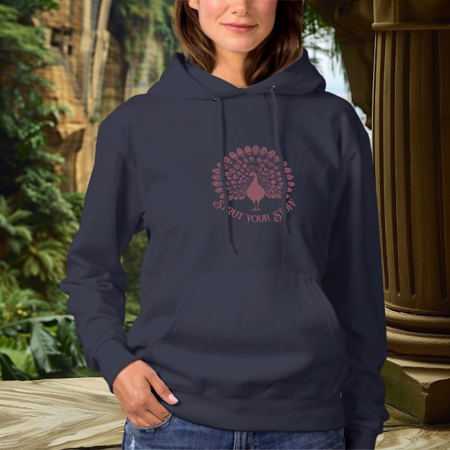 Peacock Art Nouveau Typography Graphic Statement Hoodie (Creator Uploaded)
