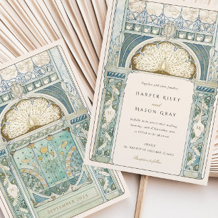 Peacock Art Nouveau Wedding Invitation