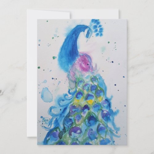Peacock Art Watercolour Birthday Invitation