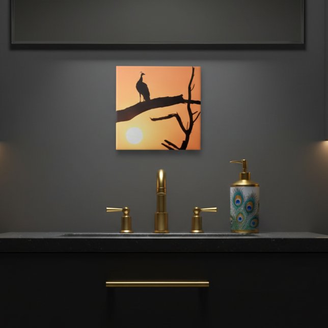 Peacock at Sunset Ceramic Tile (Creator Uploaded)