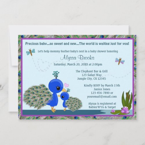PEACOCK Baby Shower invitation girl boy mommy PBM