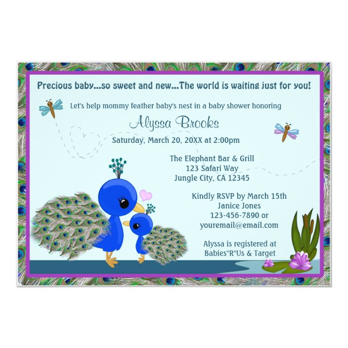 peacock baby shower invitation girl boy mommy pbm  zazzle