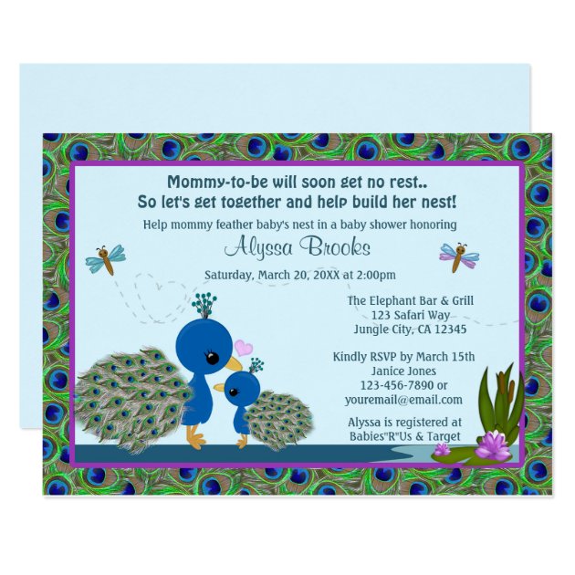 Peacock Baby Shower Invitations Girls Boys #206