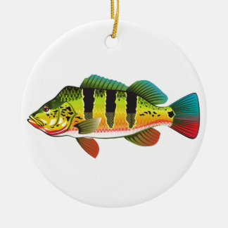 Peacock Bass bright Ocean Gamefish illustration Ceramic Ornament