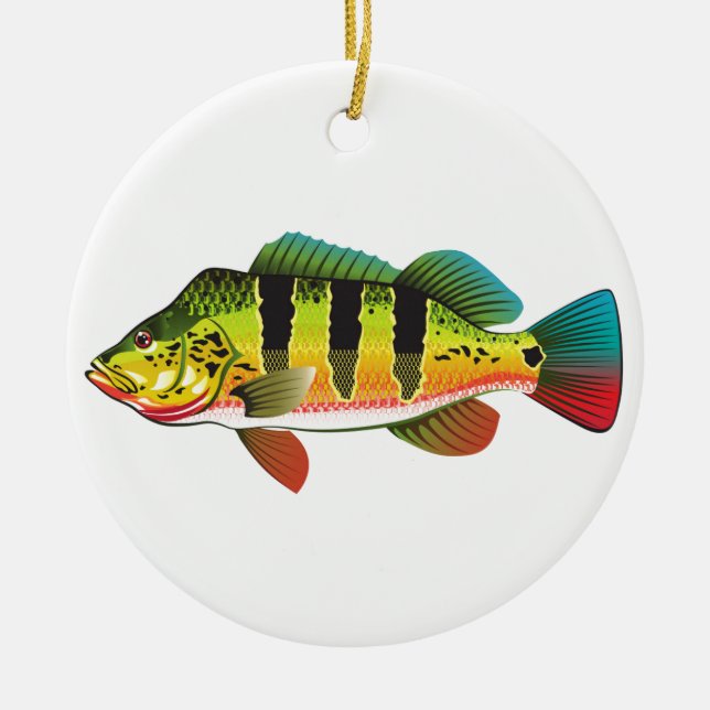 Peacock Bass bright Ocean Gamefish illustration Ceramic Ornament (Front)
