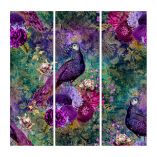 Peacock Beautiful Ephemera Triptych Wall Art