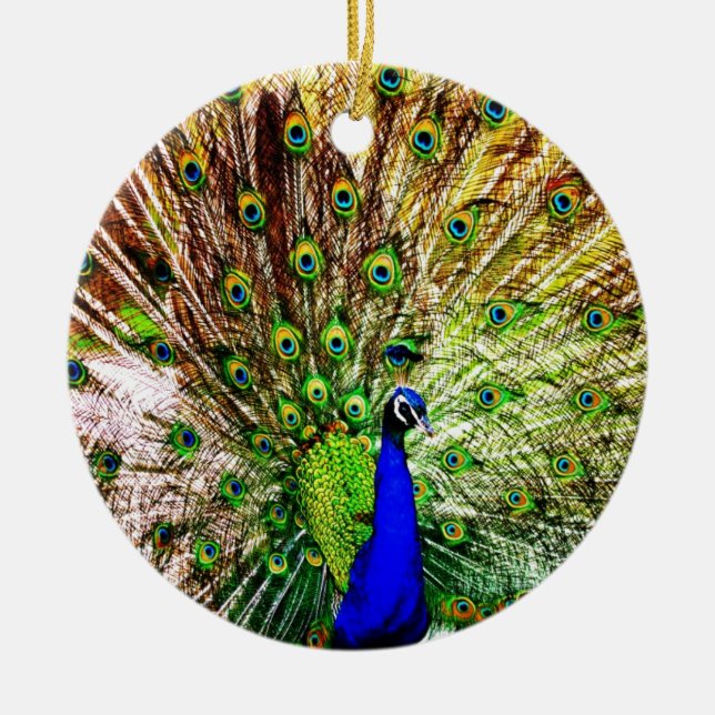 Peacock Beautiful Green Bird Animal Royal Luxury S Ceramic Ornament (Front)