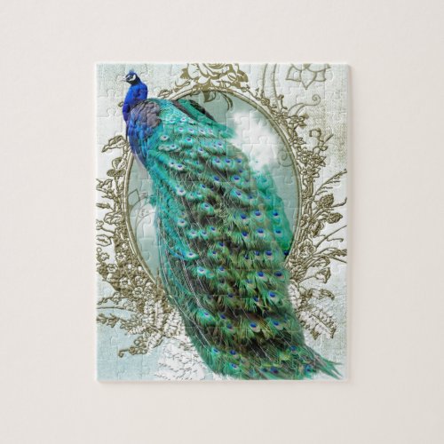 peacock beautiful turquoise vintage shabby bird jigsaw puzzle