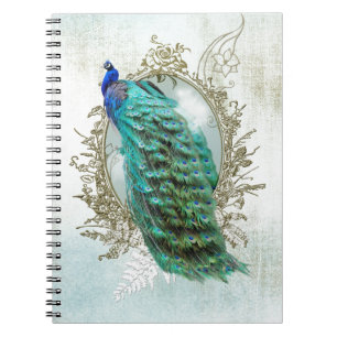peacock beautiful turquoise vintage shabby bird notebook