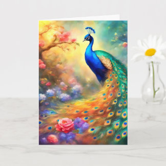 Peacock Bird 100 with flowers Card