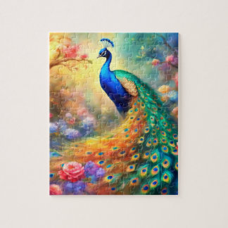 Peacock Bird 100 with flowers Jigsaw Puzzle