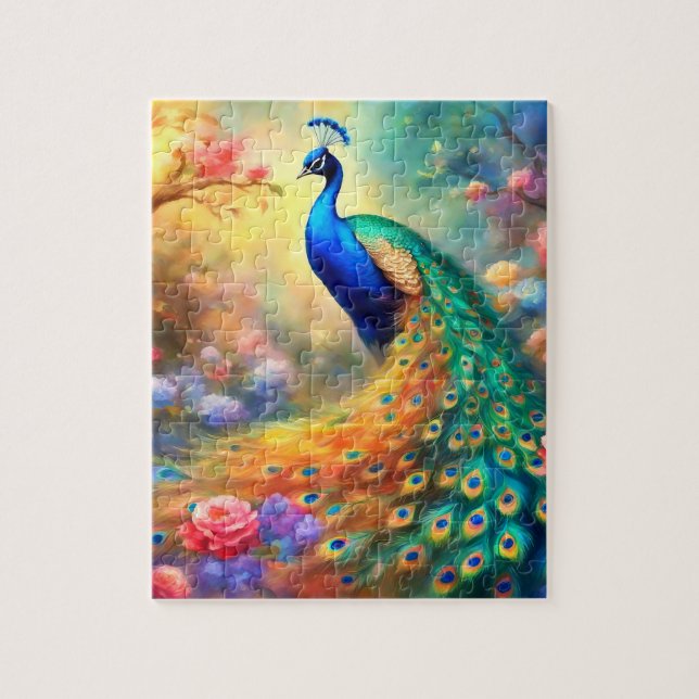 Peacock Bird 100 with flowers Jigsaw Puzzle (Vertical)