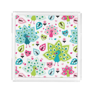 peacock bird and owl acrylic tray