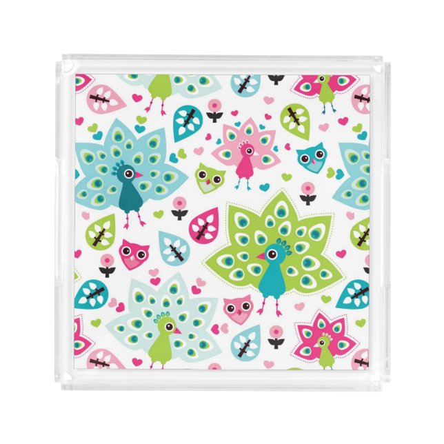 peacock bird and owl acrylic tray (Front)