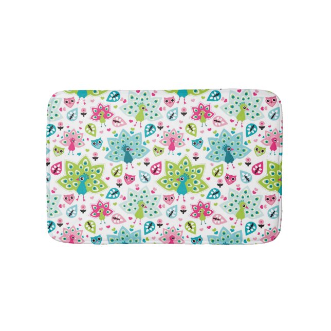 peacock bird and owl bathroom mat (Front)