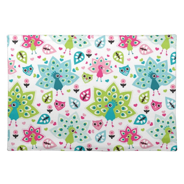 peacock bird and owl cloth placemat (Front)