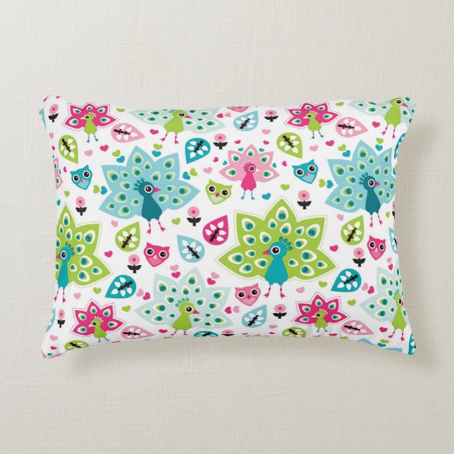 peacock bird and owl decorative pillow (Front)