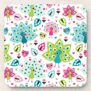 peacock bird and owl drink coaster