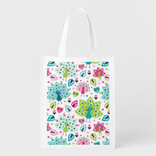 peacock bird and owl grocery bag