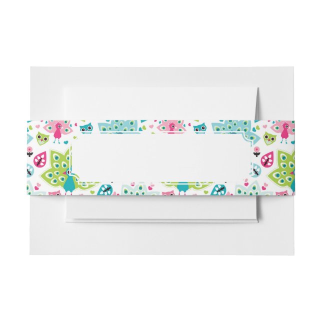 peacock bird and owl invitation belly band (Front Example)