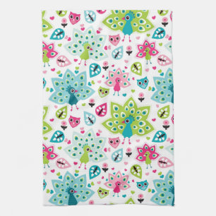 peacock bird and owl kitchen towel