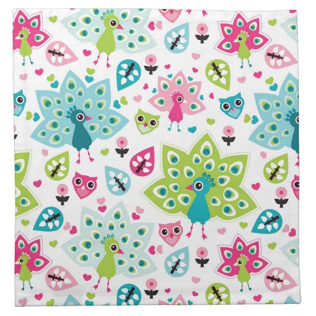 peacock bird and owl napkin (Front)
