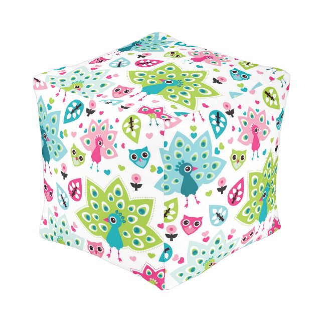 peacock bird and owl pouf (Angled Front)
