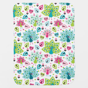 peacock bird and owl stroller blanket