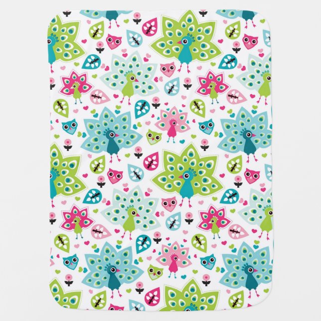 peacock bird and owl stroller blanket (Front)