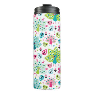 peacock bird and owl thermal tumbler