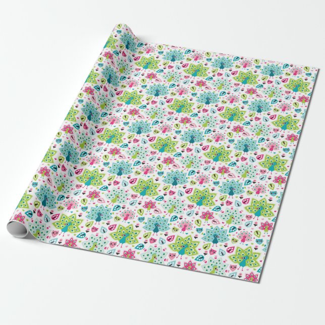 peacock bird and owl wrapping paper (Unrolled)