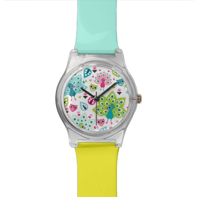 peacock bird and owl wrist watch (Close Up)