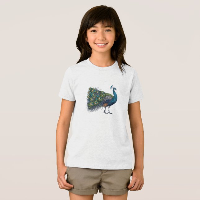 Peacock bird Bella+Canvas Youth Tri-blend T-Shirt Shirt (Front Full)