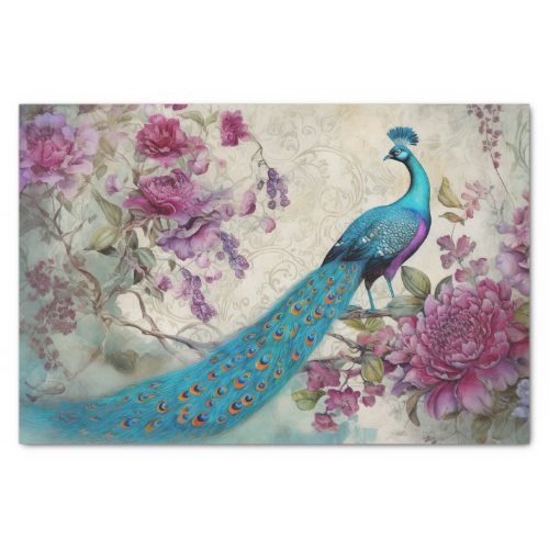 Peacock Bird Colorful Floral Background Decoupage  Tissue Paper