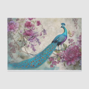Peacock Bird Colorful Floral Background Decoupage  Tissue Paper