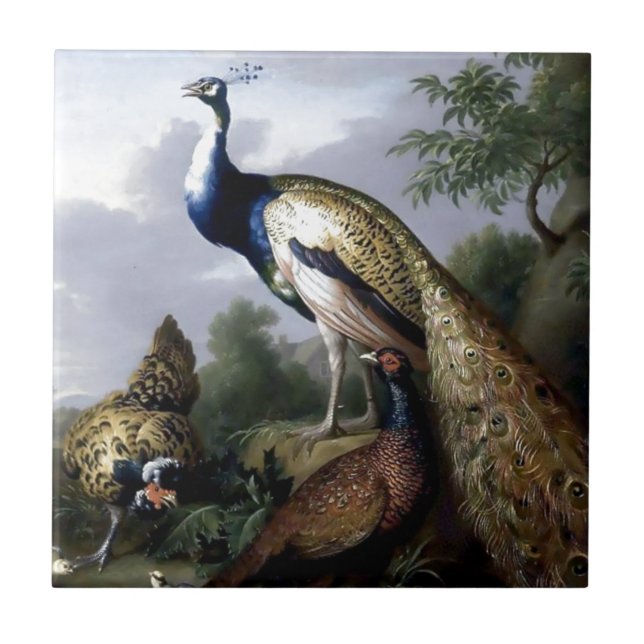 Peacock Bird Family Painting Ceramic Tile (Front)