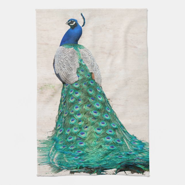 Peacock Bird Feather Teal Turqu Kitchen Dish Towel (Vertical)