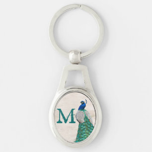 Peacock Bird Feather Teal Turquoise Vint Key Chain