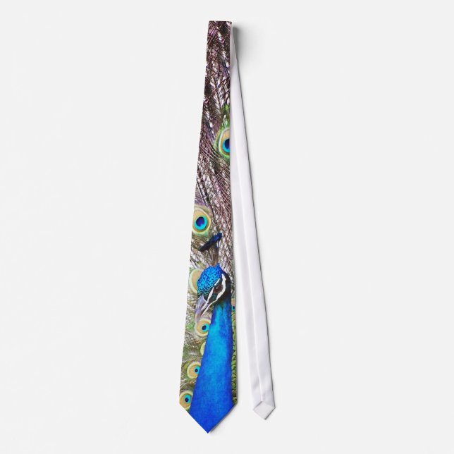 Peacock Bird & Feathers Tie (Front)