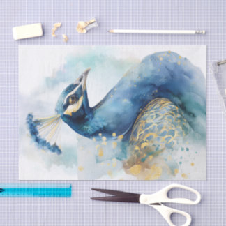 Peacock Bird Floral Watercolor Tissue Paper