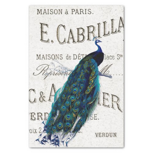 Peacock Bird French Script Ephemera Decoupage      Tissue Paper
