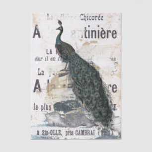 Peacock Bird French Typography Ad Blue Decoupage Tissue Paper