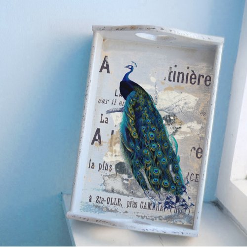 Peacock Bird French Typography Ad Blue Decoupage   Tissue Paper